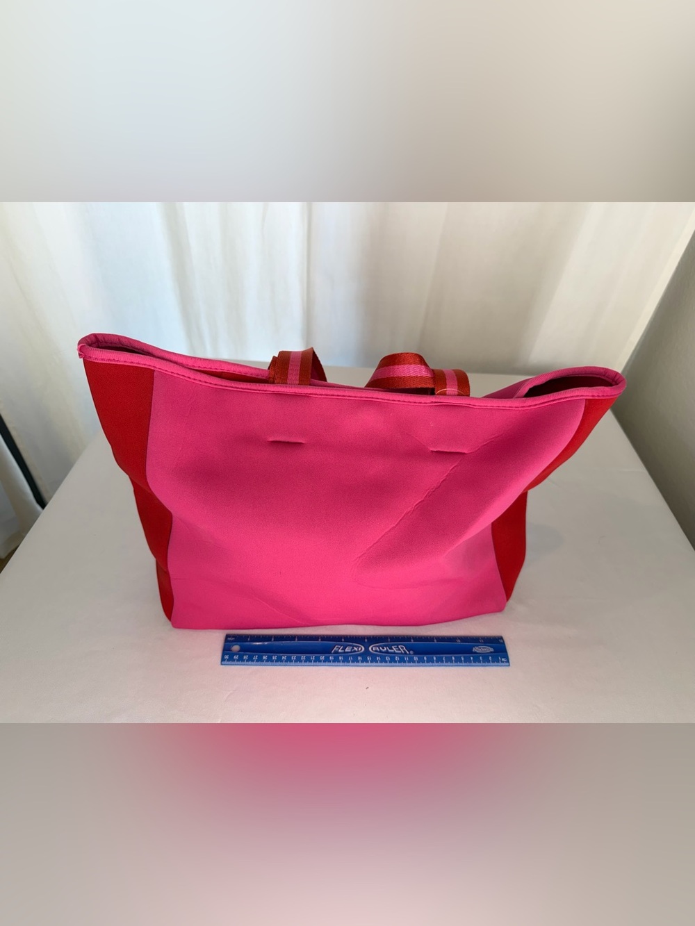 summersalt Bright Pink Tote with Striped Handles